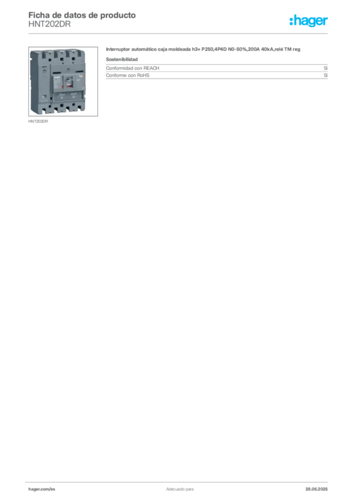 Imagen Hager Ficha de datos de producto HNT202DR | Hager España