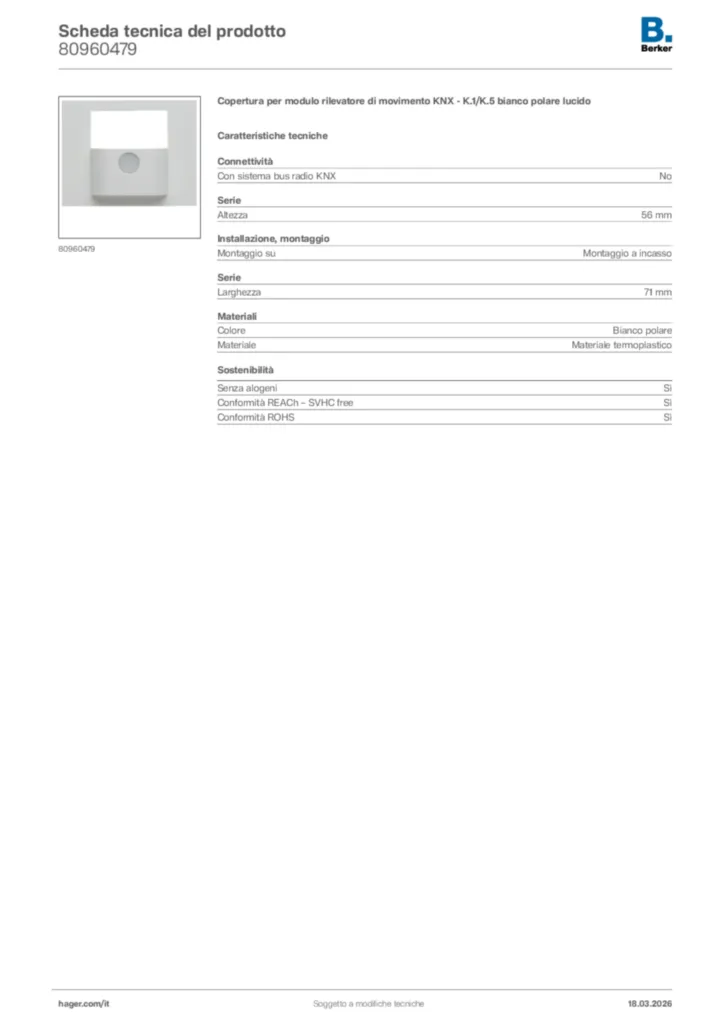 Immagine Berker Scheda tecnica del prodotto 80960479 | Hager Italia