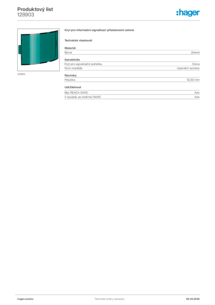 Obrázek Hager Product data sheet 128903 | Hager