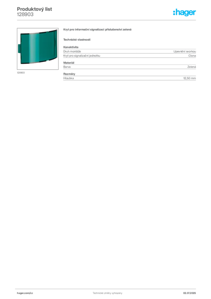 Obrázek Hager Produktový list 128903 | Hager