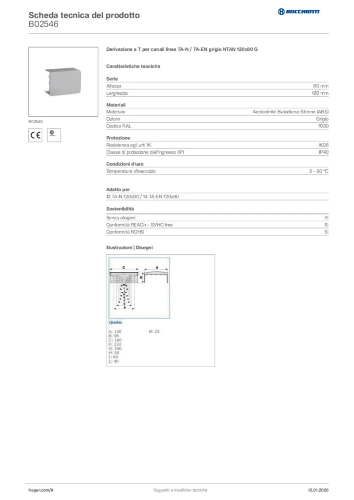 Immagine Bocchiotti Scheda tecnica del prodotto B02546 | Hager Italia