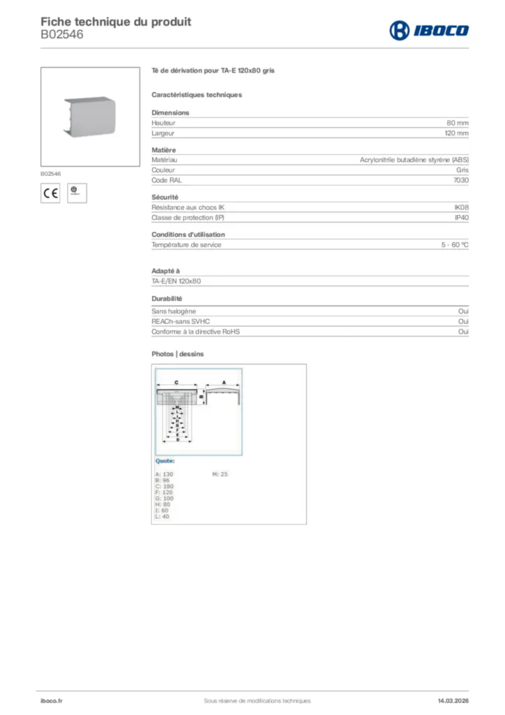 Image Iboco Fiche technique du produit B02546 | Hager France