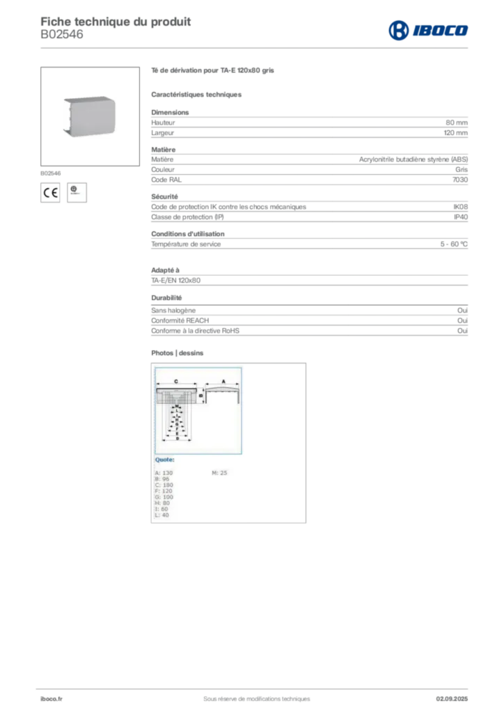 Image Iboco Fiche technique du produit B02546 | Hager France