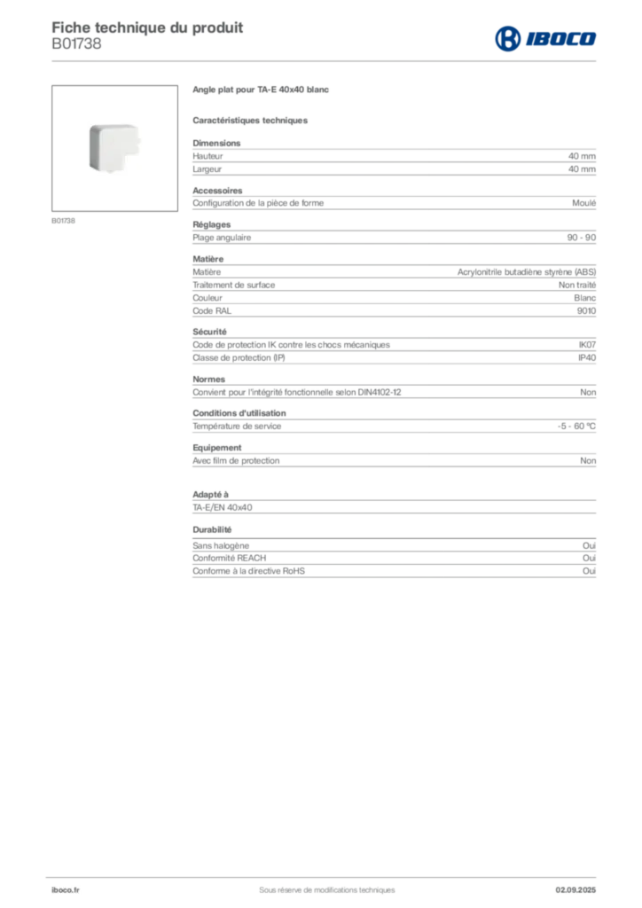 Image Iboco Fiche technique du produit B01738 | Hager France