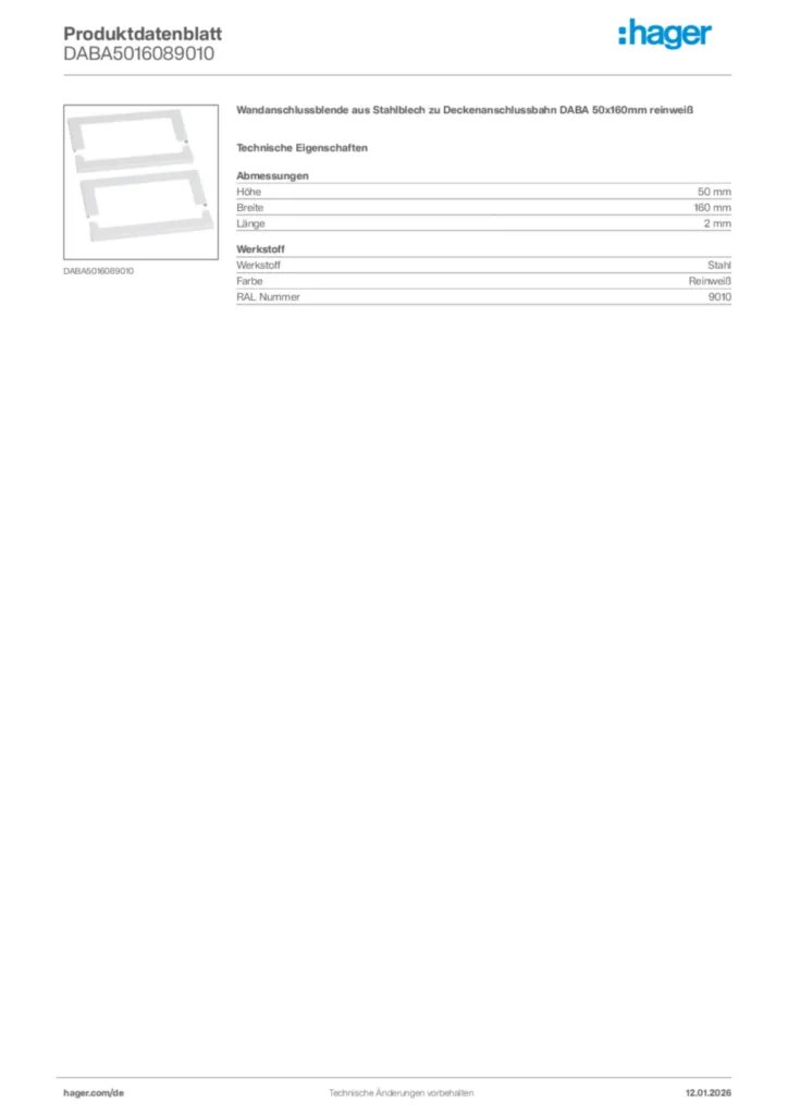 Bild Hager Produktdatenblatt DABA5016089010 | Hager Deutschland