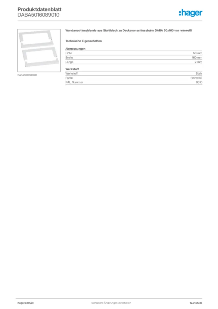 Bild Hager Produktdatenblatt DABA5016089010 | Hager Deutschland