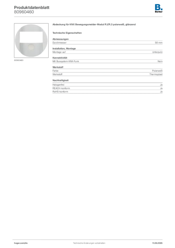 Berker Produktdatenblatt 80960460