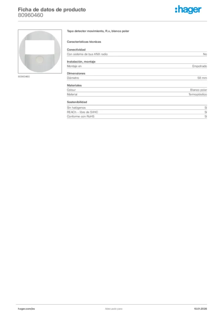 Imagen Hager Ficha de datos de producto 80960460 | Hager España