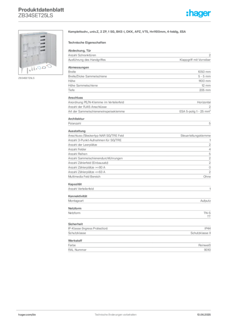 Bild Hager Produktdatenblatt ZB34SET25LS | Hager Deutschland