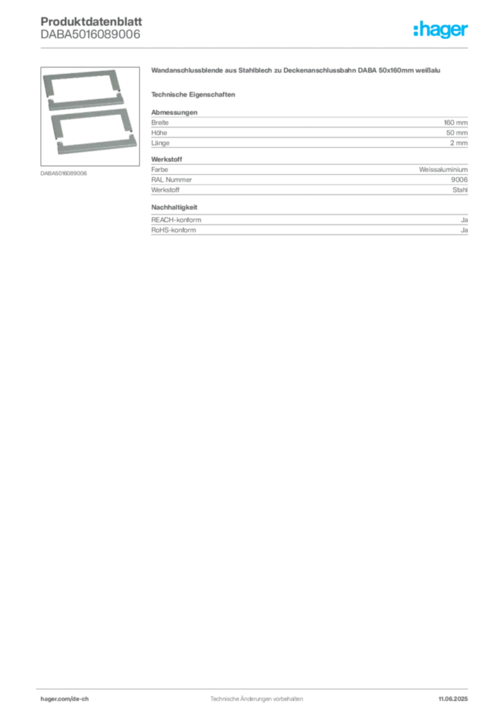 Bild Hager Produktdatenblatt DABA5016089006 | Hager Schweiz