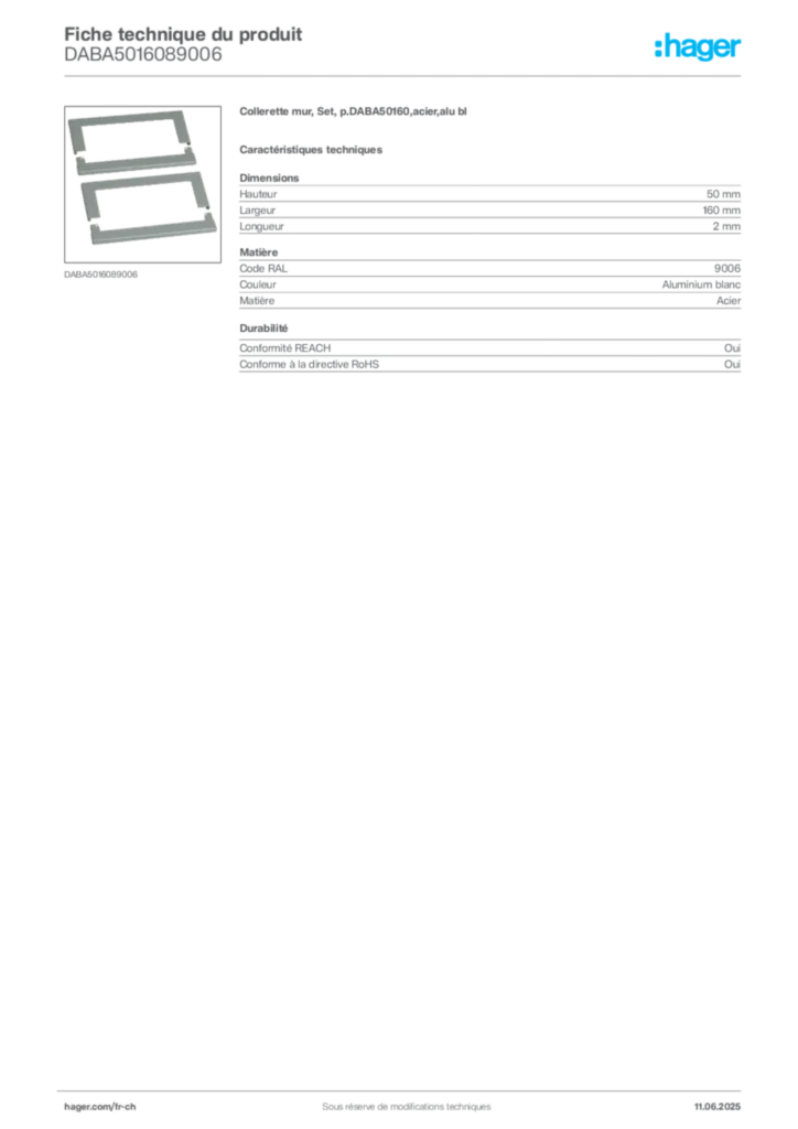 Image Hager Fiche technique du produit DABA5016089006 | Hager Suisse