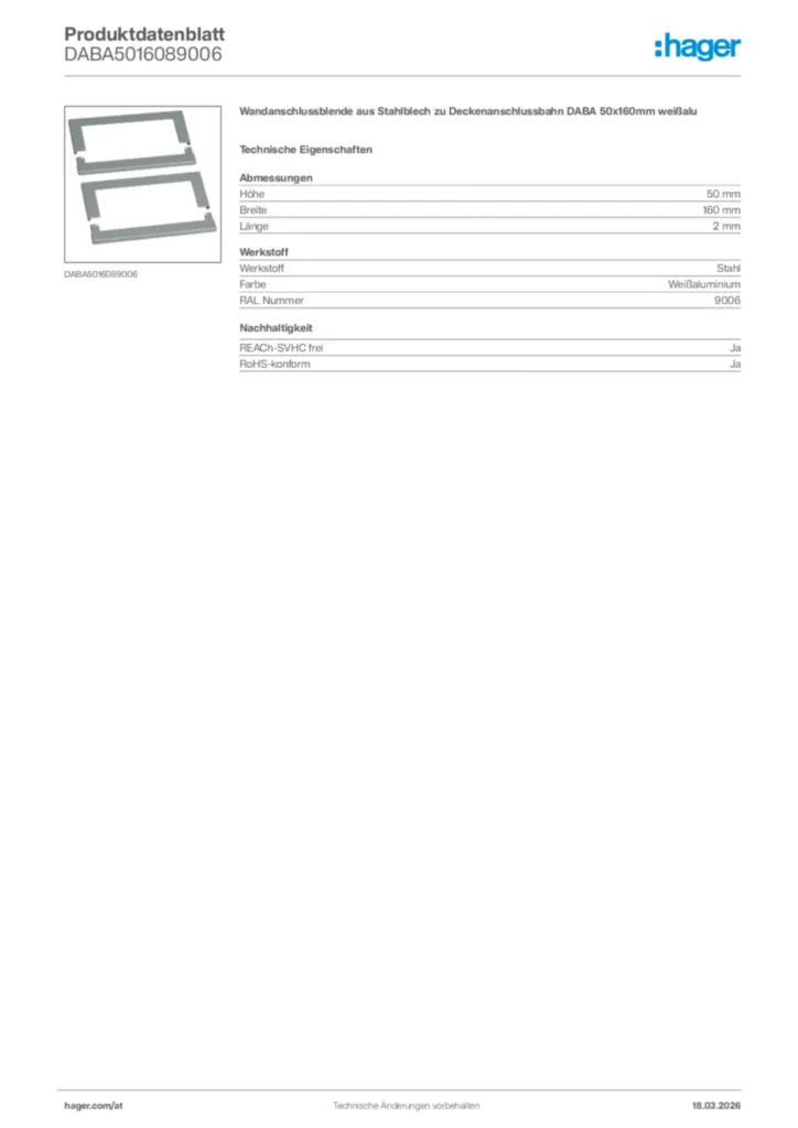 Bild Hager Produktdatenblatt DABA5016089006 | Hager Deutschland