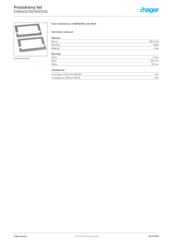 Obrázek Hager Produktový list DABA5016089006 | Hager