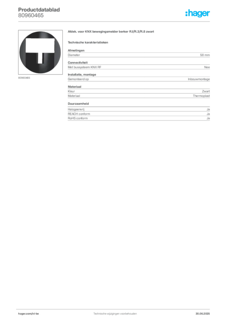 Afbeelding Hager Productdatablad 80960465 | Hager Belgium