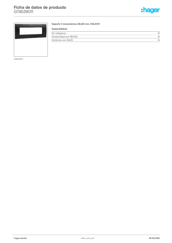 Imagen Hager Ficha de datos de producto GT4539011 | Hager España
