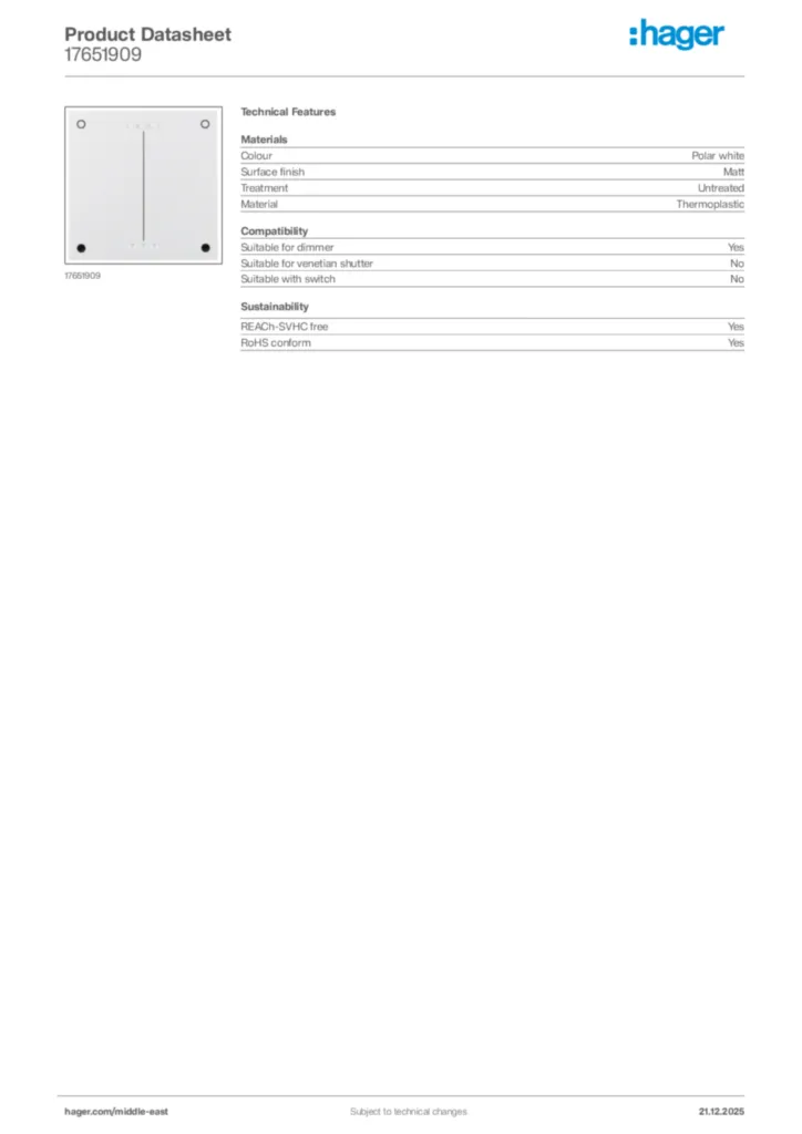 Image Hager Product data sheet 17651909  | Hager