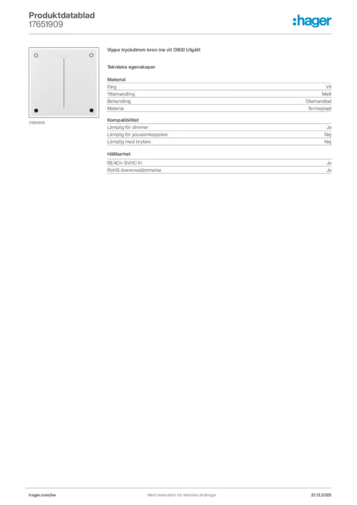 Bild Hager Produktdatablad 17651909 | Hager Sverige