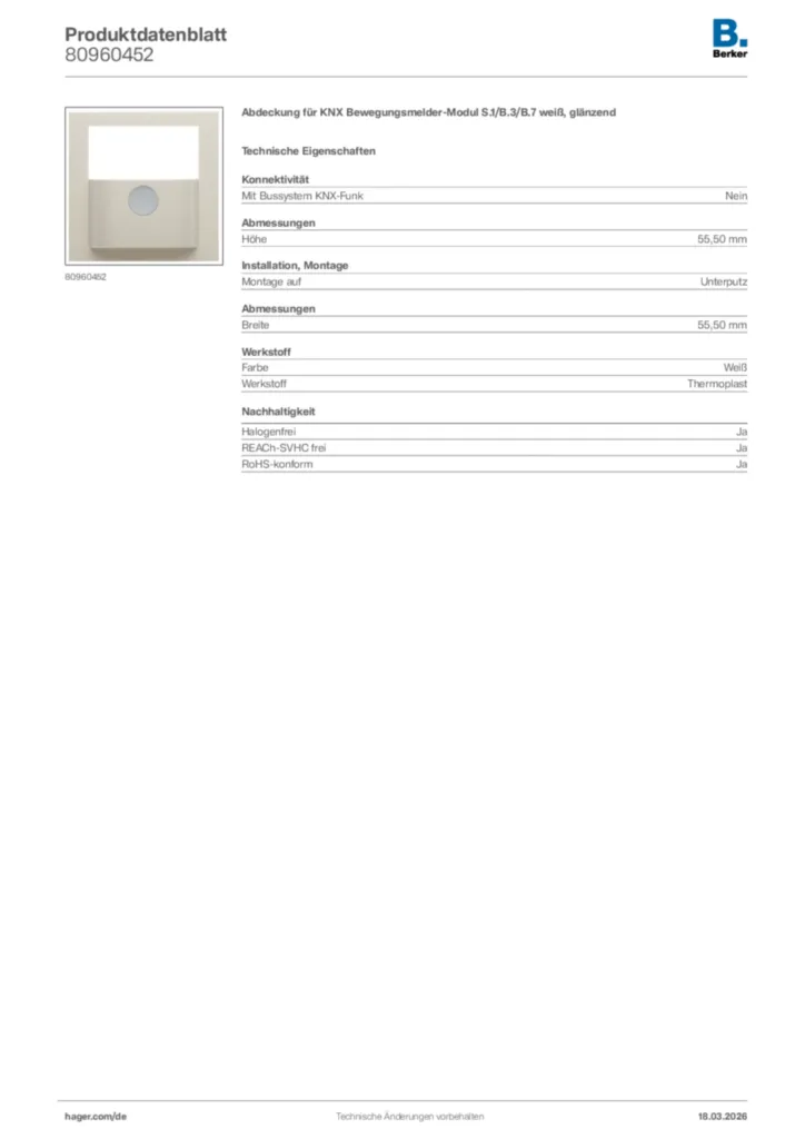 Bild Berker Produktdatenblatt 80960452 | Hager Deutschland