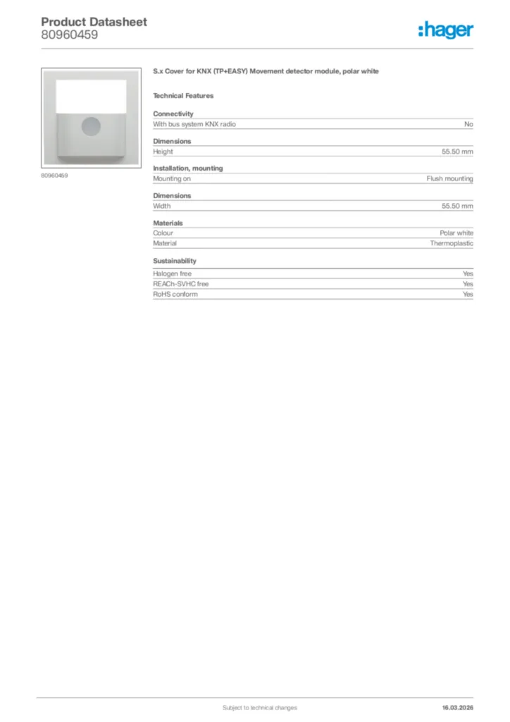 Image Hager Product data sheet 80960459  | Hager Africa