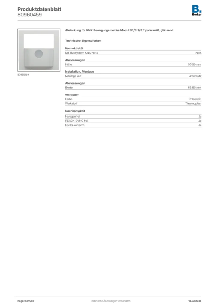 Bild Berker Produktdatenblatt 80960459 | Hager Deutschland