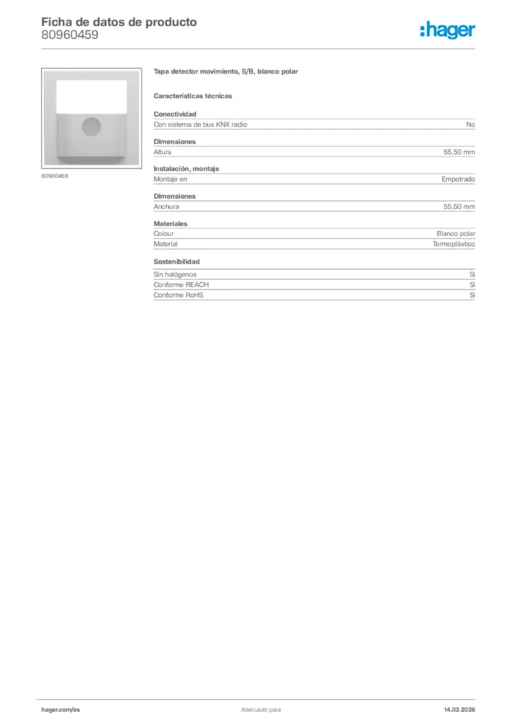 Imagen Hager Ficha de datos de producto 80960459 | Hager España
