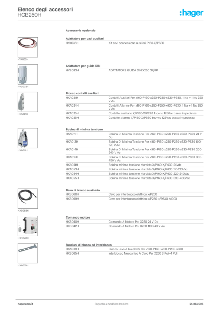Immagine Hager Scheda tecnica del prodotto HCB250H | Hager Italia