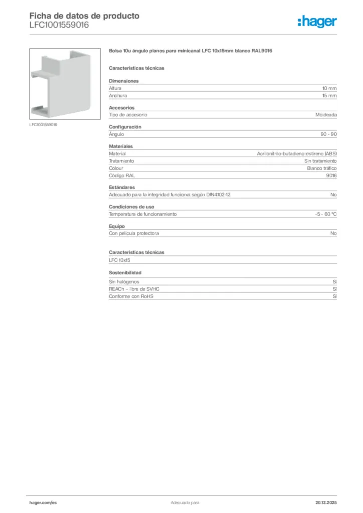 Imagen Hager Ficha de datos de producto LFC1001559016 | Hager España