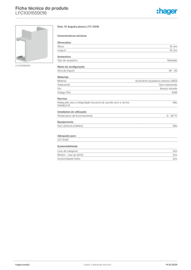 Imagem Hager Ficha técnica do produto LFC1001559016 | Hager Portugal