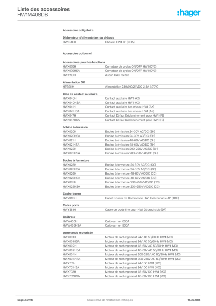 Image Hager Fiche technique du produit HW1M408DB | Hager France