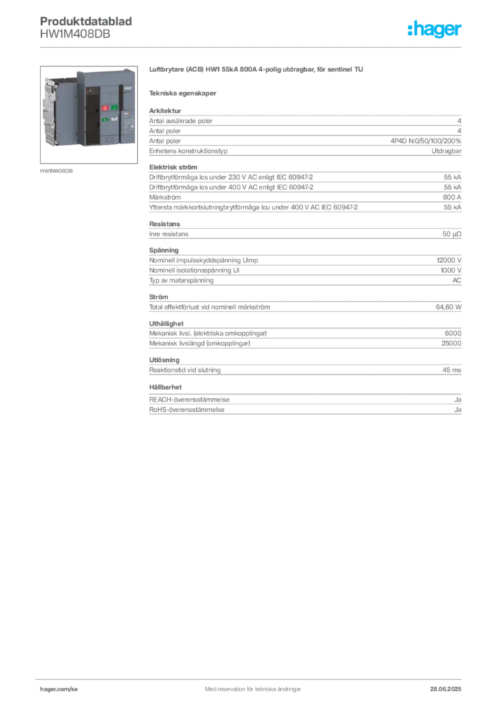 Bild Hager Produktdatablad HW1M408DB | Hager Sverige