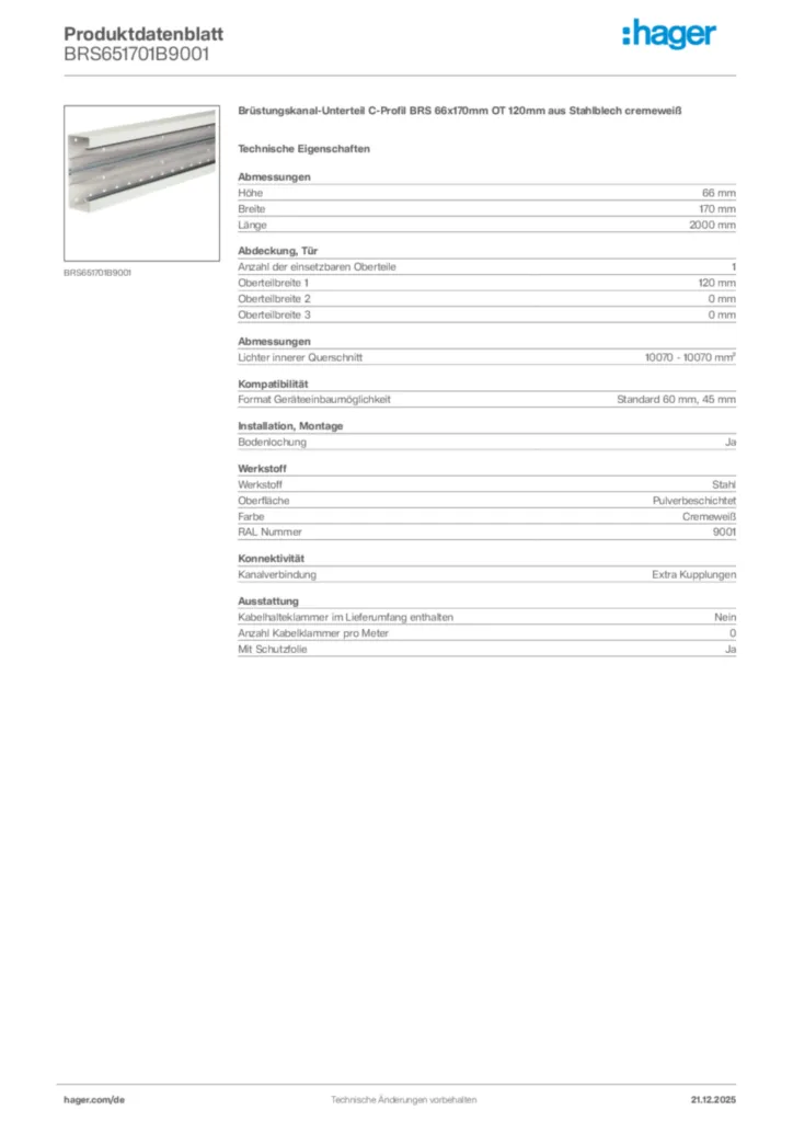 Bild Hager Produktdatenblatt BRS651701B9001 | Hager Deutschland
