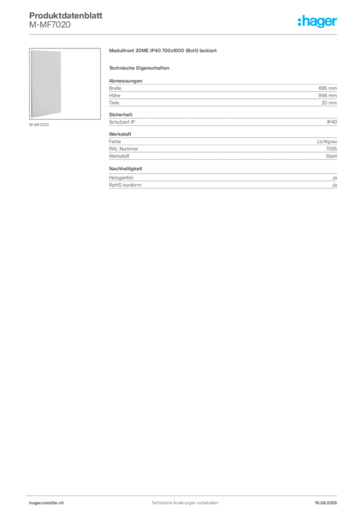 Bild Hager Produktdatenblatt M-MF7020 | Hager Schweiz