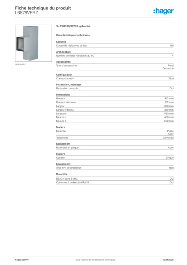 Image Hager Fiche technique du produit L6876VERZ | Hager France