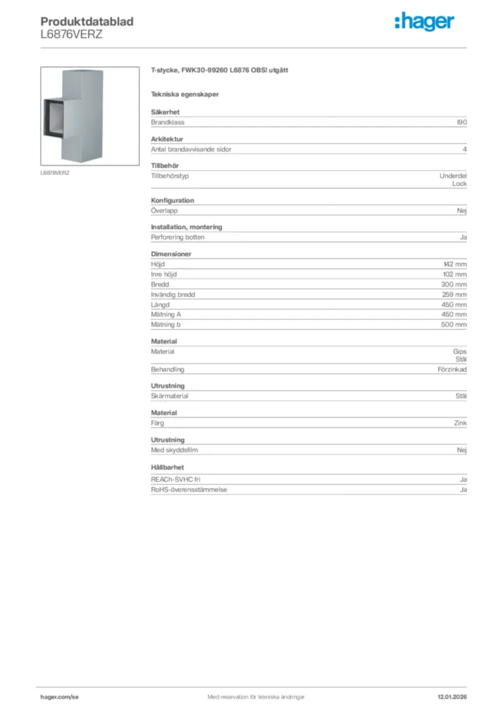 Bild Hager Produktdatablad L6876VERZ | Hager Sverige
