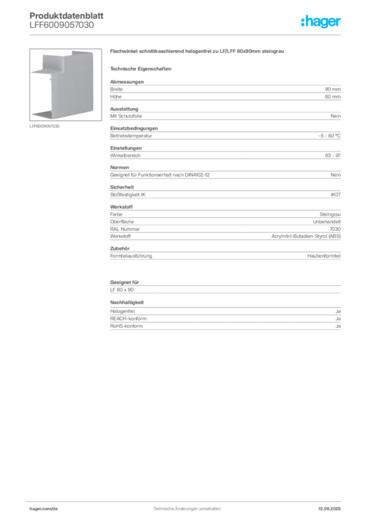 Bild Hager Produktdatenblatt LFF6009057030 | Hager Deutschland