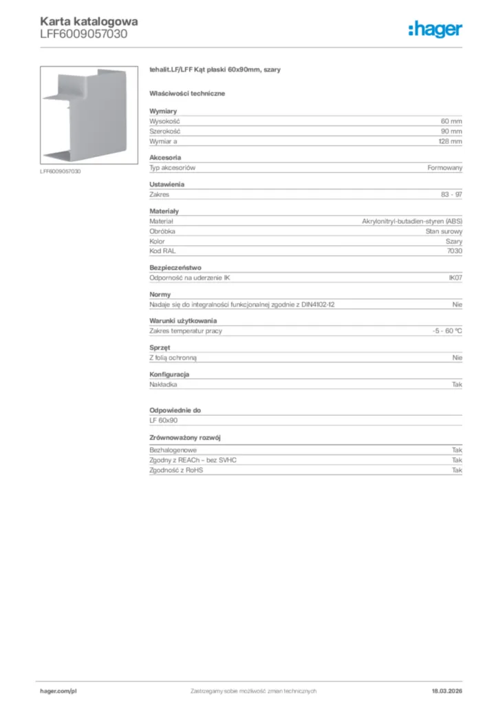 Zdjęcie Hager Karta katalogowa LFF6009057030 | Hager Polska