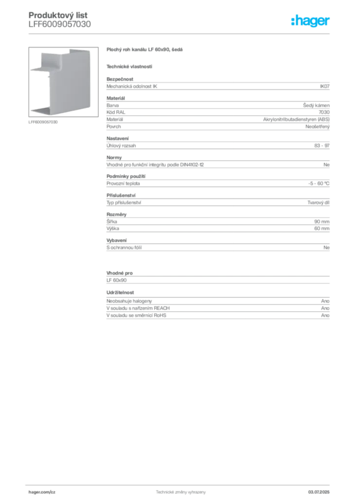 Obrázek Hager Produktový list LFF6009057030 | Hager