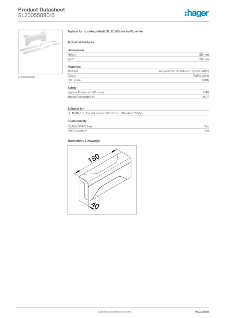 Image Hager Product data sheet SL2005589016  | Hager Africa