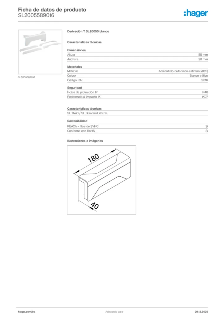 Imagen Hager Ficha de datos de producto SL2005589016 | Hager España