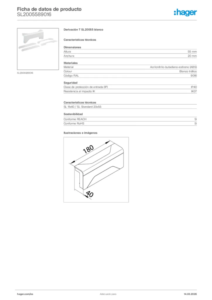 Imagen Hager Ficha de datos de producto SL2005589016 | Hager España