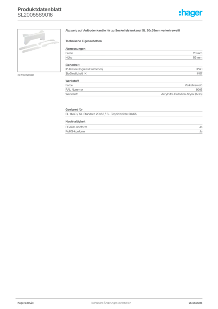 Bild Hager Produktdatenblatt SL2005589016 | Hager Deutschland