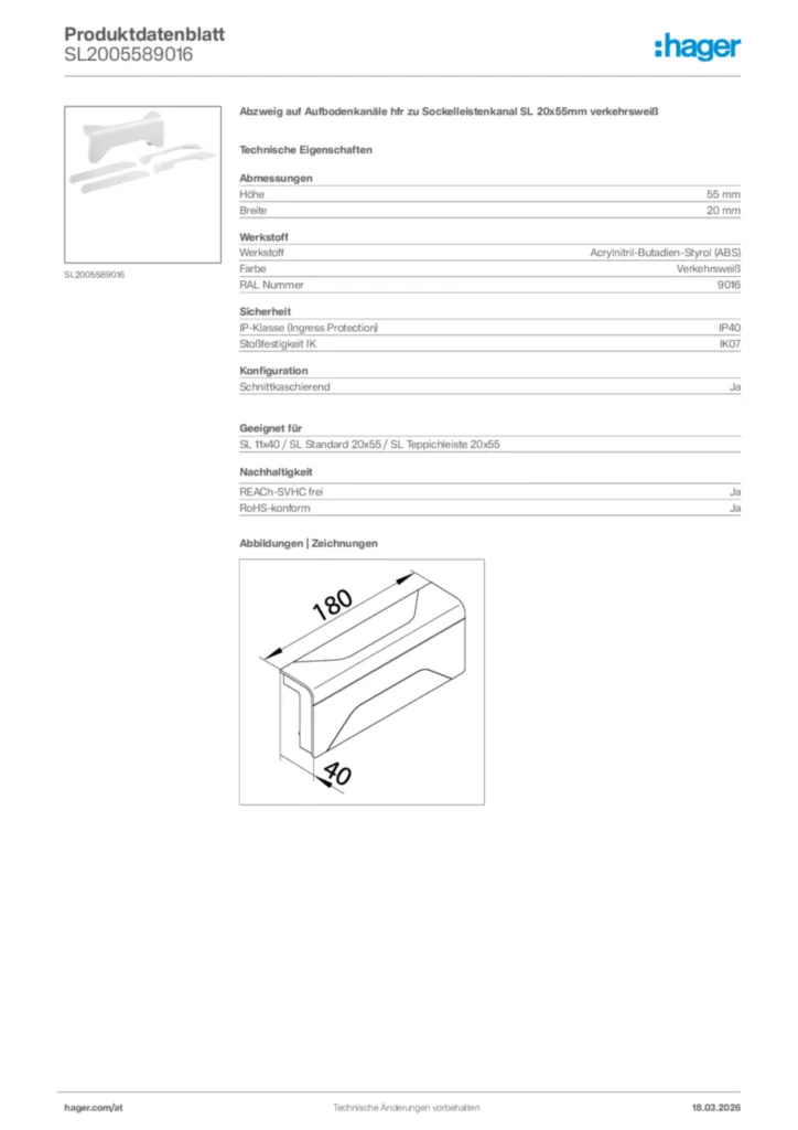 Bild Hager Produktdatenblatt SL2005589016 | Hager Deutschland