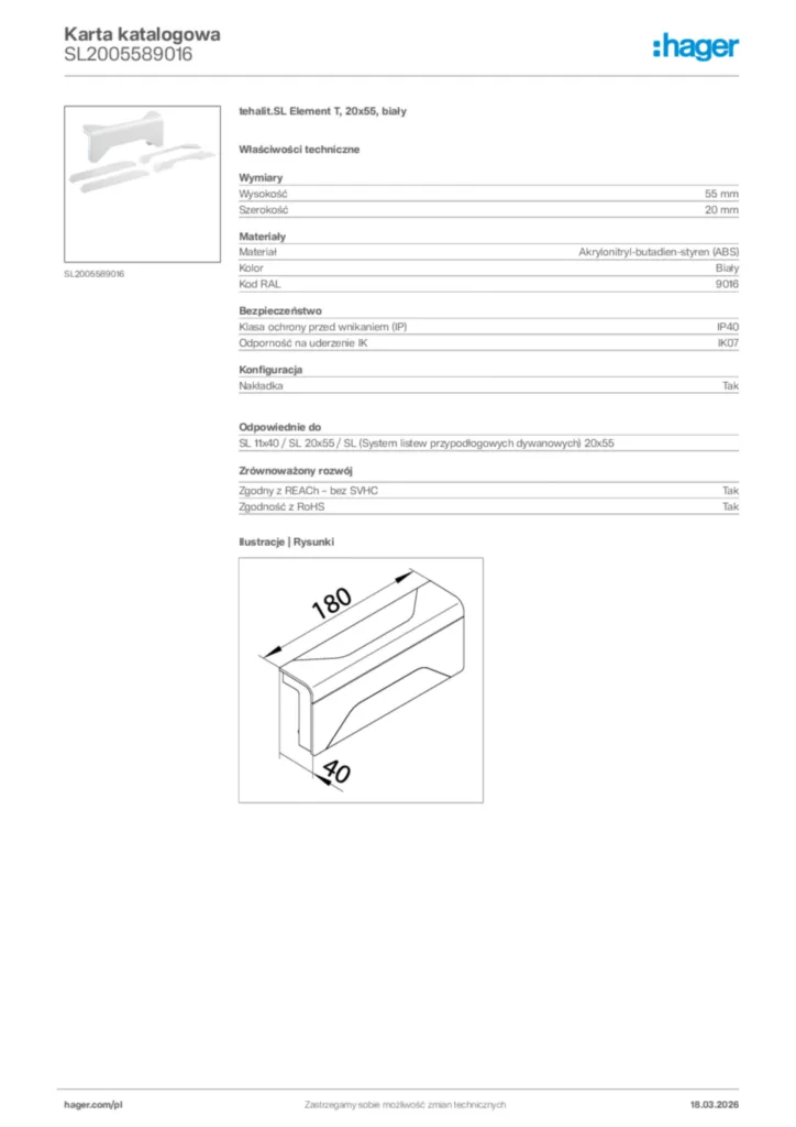 Zdjęcie Hager Karta katalogowa SL2005589016 | Hager Polska