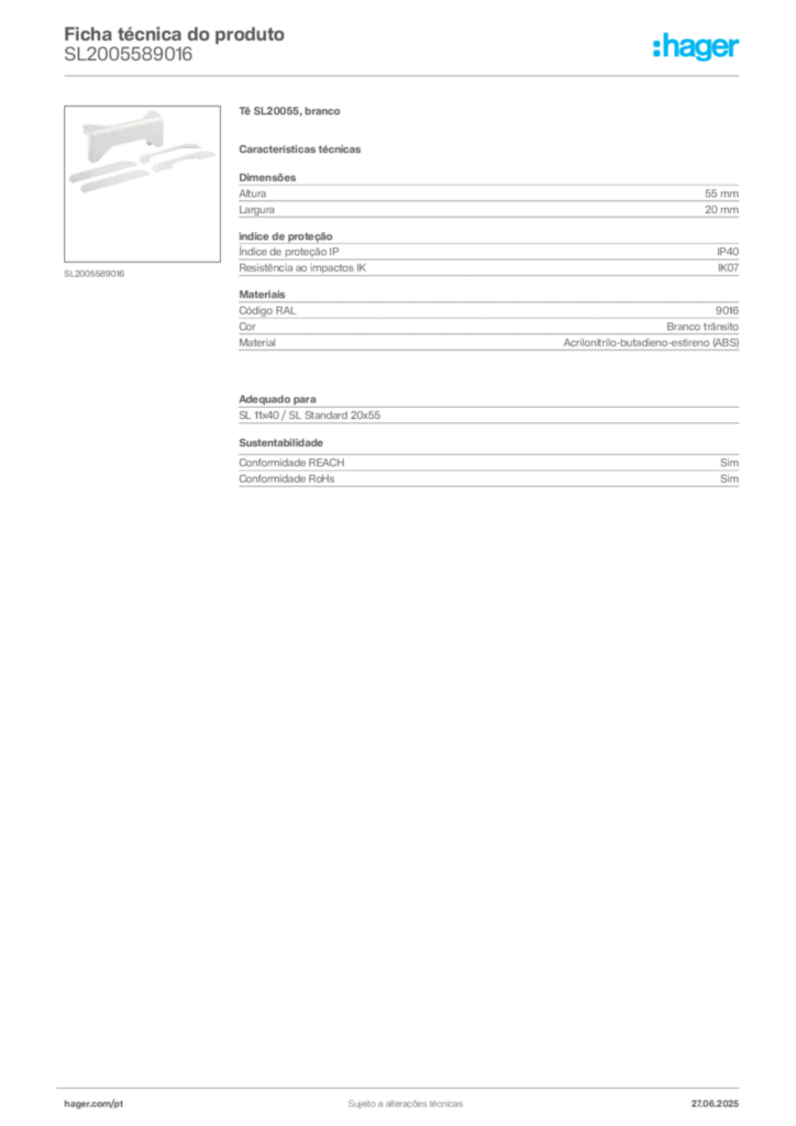 Imagem Hager Ficha técnica do produto SL2005589016 | Hager Portugal
