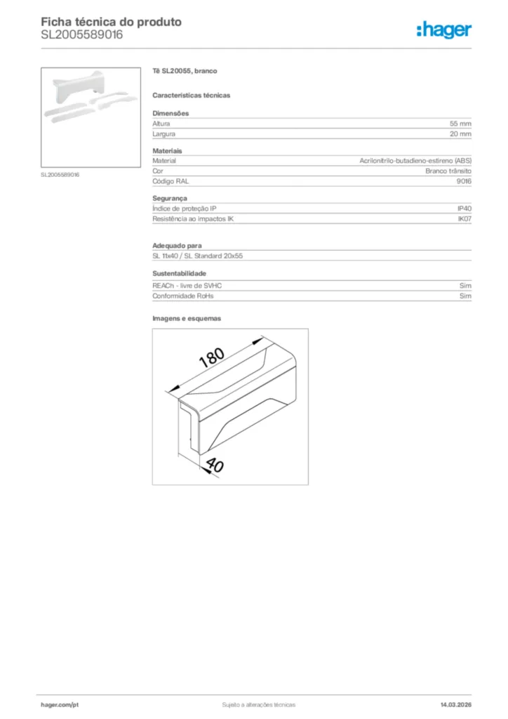 Imagem Hager Ficha técnica do produto SL2005589016 | Hager Portugal