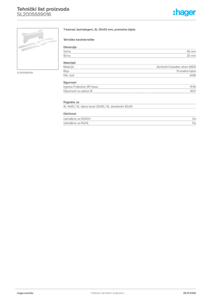 Slika Hager Product data sheet SL2005589016  | Hager