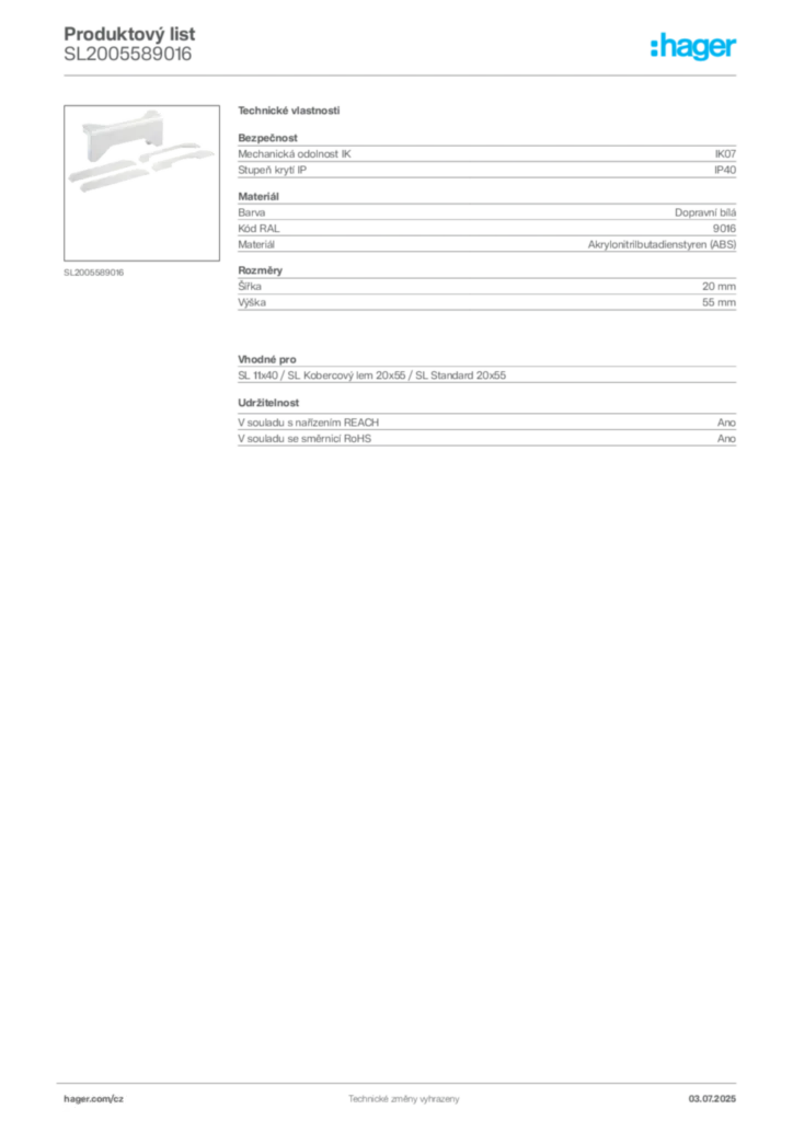 Obrázek Hager Produktový list SL2005589016 | Hager