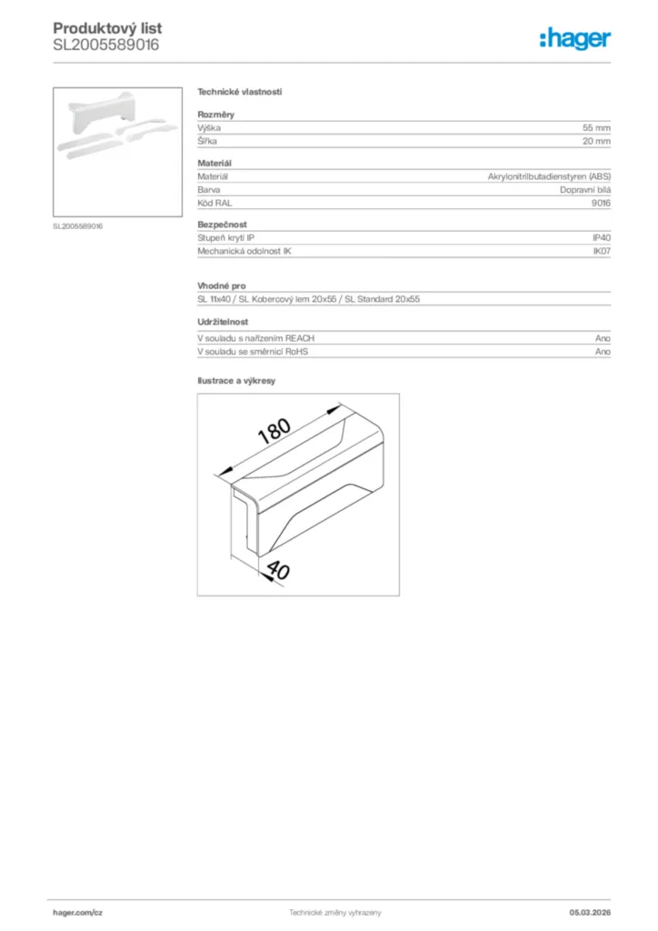 Obrázek Hager Product data sheet SL2005589016 | Hager