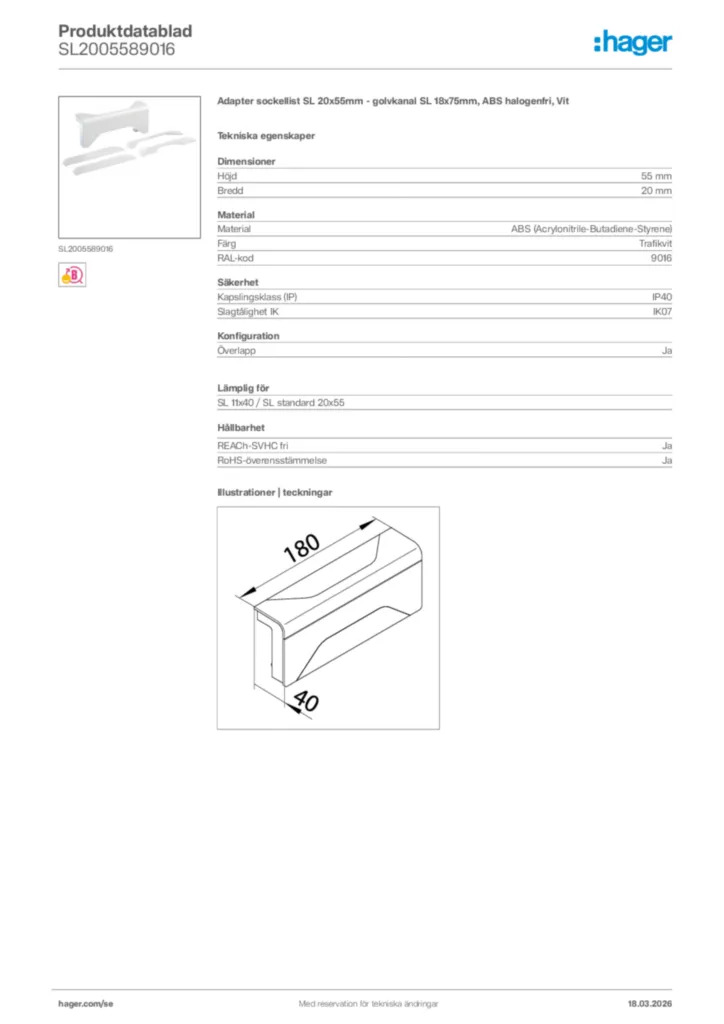 Bild Hager Produktdatablad SL2005589016 | Hager Sverige