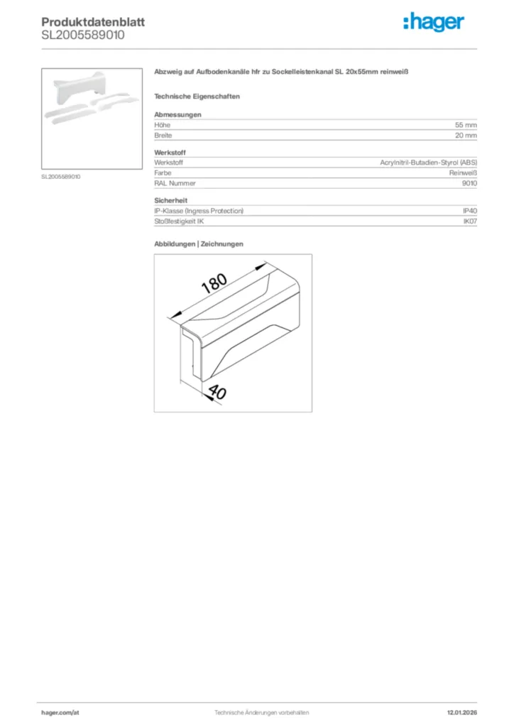 Bild Hager Produktdatenblatt SL2005589010 | Hager Deutschland